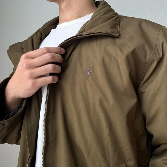 Vintage 2000s Polo Ralph Lauren Logo Embroidered Men's Olive Brown Puffer Jacket - Picture 5 of 7